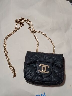 CC Boutique Black Quilted Mini Crossbody with Gold Chain Fashion Bag